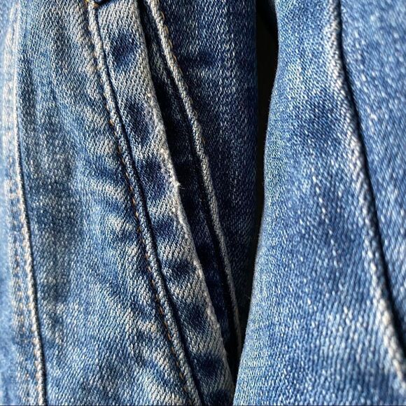 ZARA-FITTED Denim Mid Wash Distressed Jacket - Picture 12 of 13